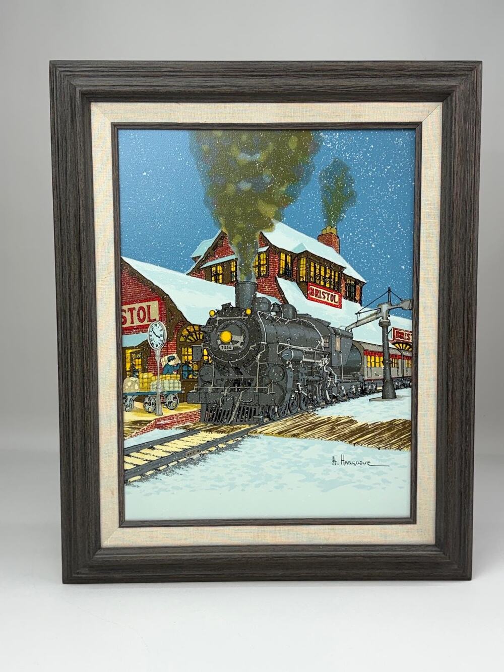 Vintage H. Hargrove Bristol Train Station 7354 Signed & Framed Serigraph 16x20.5